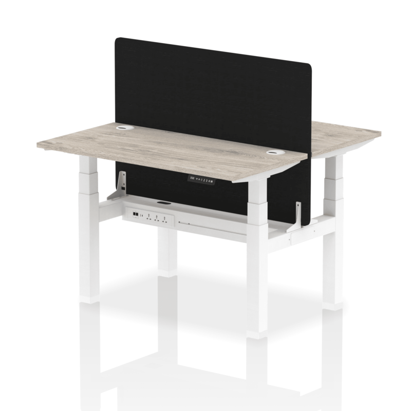 Air Back-to-Back Slimline Height Adjustable Bench Desk - 2 Person with Black Straight Screen - Image 6