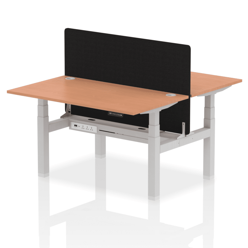 Air Back-to-Back Height Adjustable Bench Desk - 2 Person with Black Straight Screen - Image 20