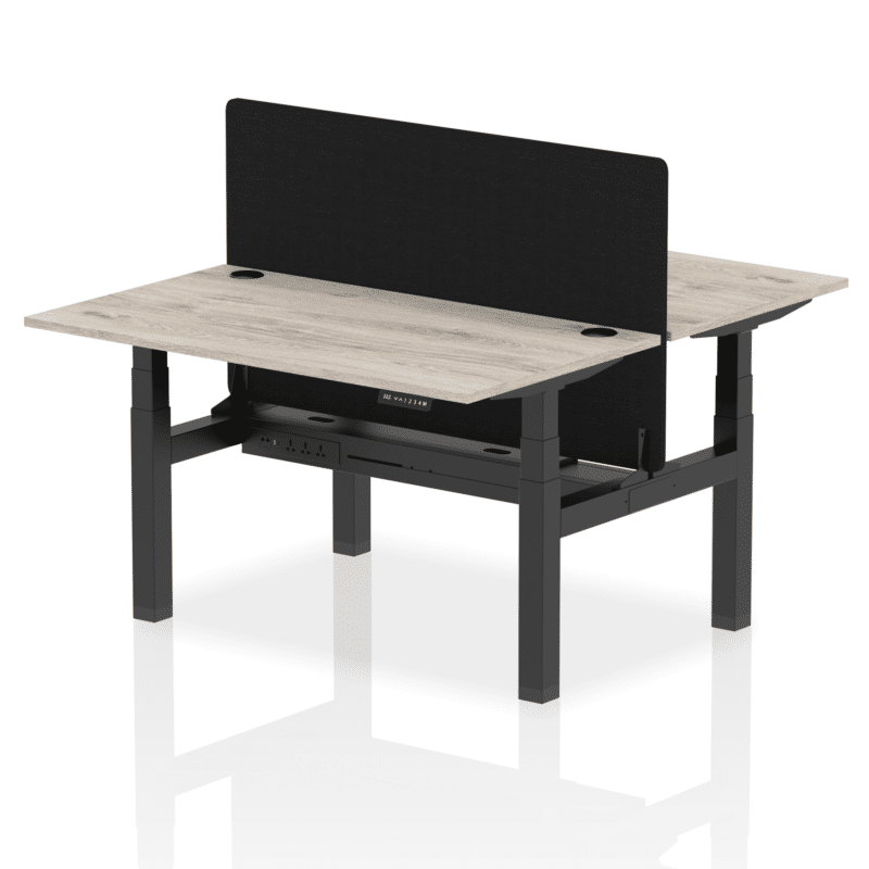 Air Back-to-Back Height Adjustable Bench Desk - 2 Person with Black Straight Screen - Image 22