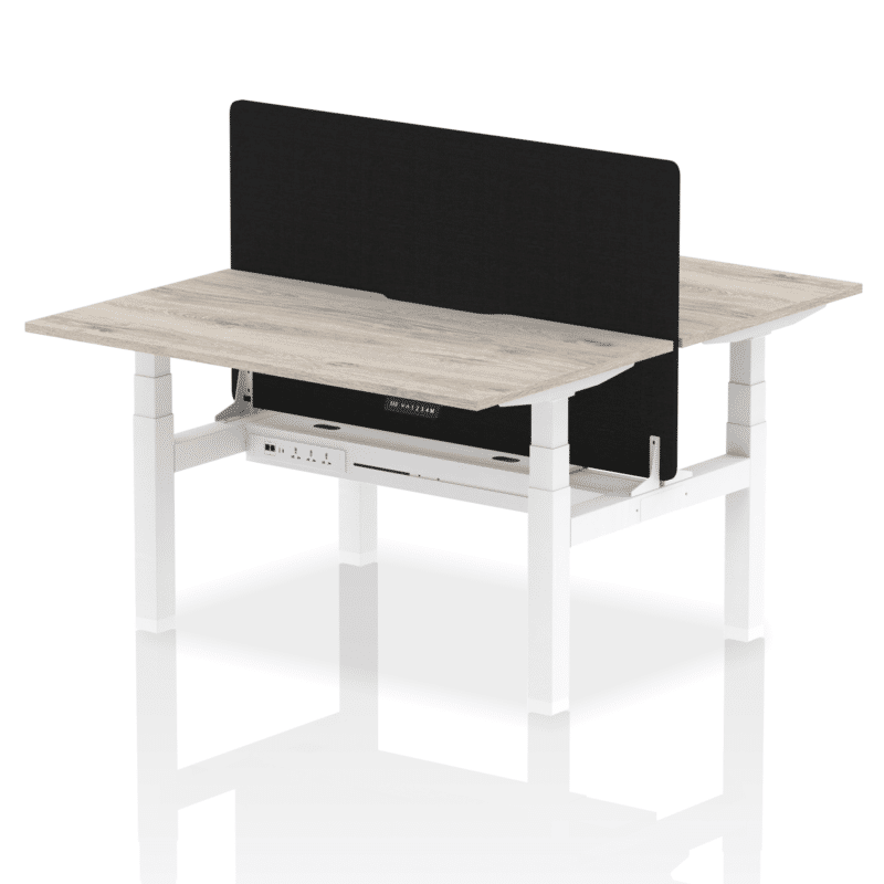 Air Back-to-Back Scalloped Edge Height Adjustable Bench Desk - 2 Person with Black Straight Screen - Image 24