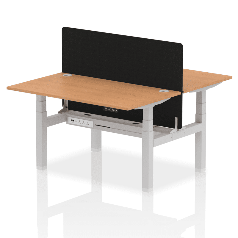 Air Back-to-Back Height Adjustable Bench Desk - 2 Person with Black Straight Screen - Image 29