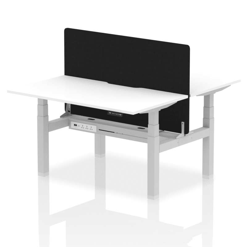 Air Back-to-Back Scalloped Edge Height Adjustable Bench Desk - 2 Person with Black Straight Screen - Image 35