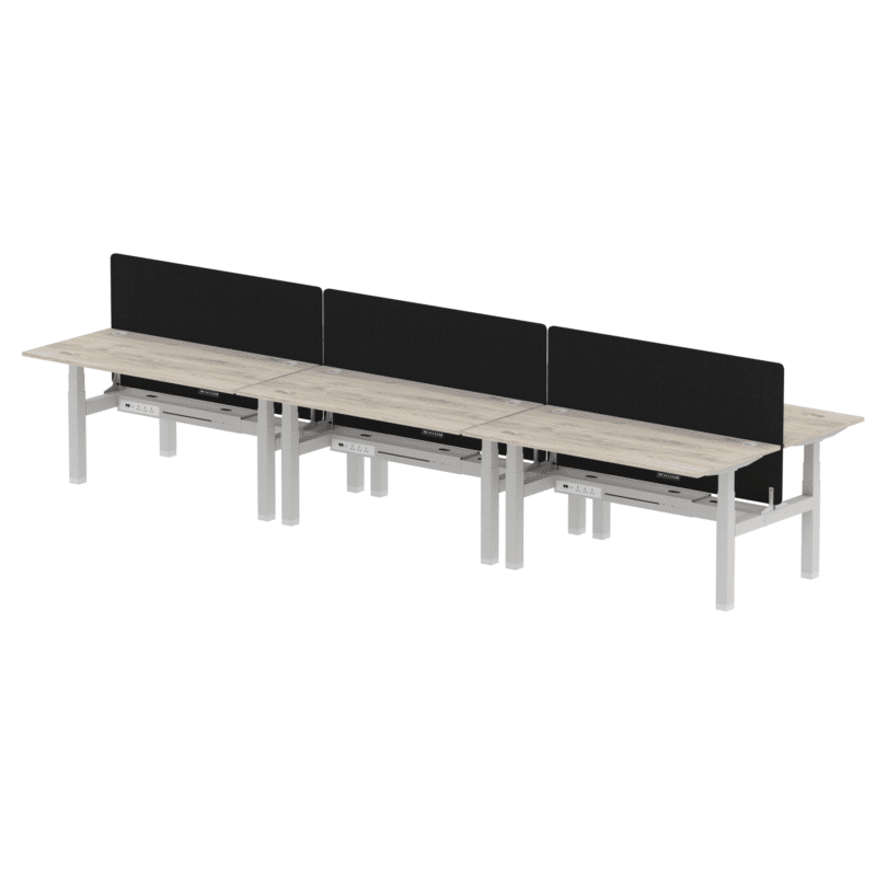 Air Back-to-Back Height Adjustable Bench Desk - 6 Person with Black Straight Screen - Image 41