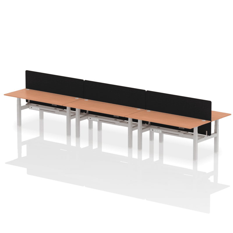 Air Back-to-Back Height Adjustable Bench Desk - 6 Person with Black Straight Screen - Image 56