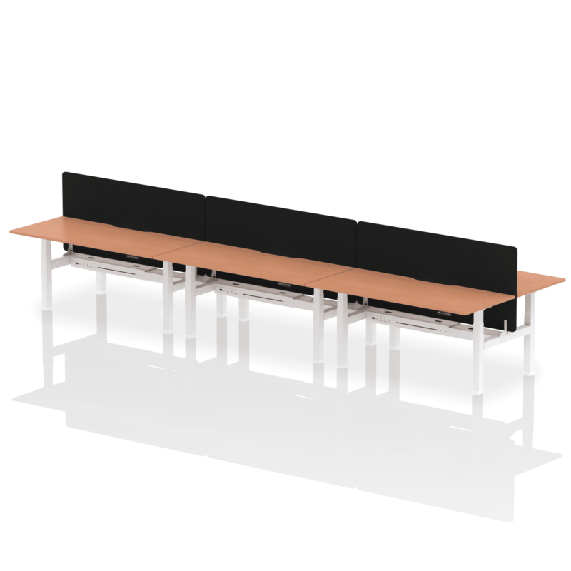 Air Back-to-Back Scalloped Edge Height Adjustable Bench Desk - 6 Person with Black Straight Screen - Image 57