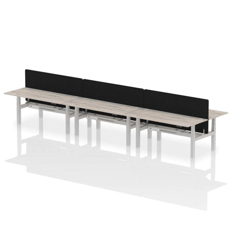 Air Back-to-Back Height Adjustable Bench Desk - 6 Person with Black Straight Screen - Image 59