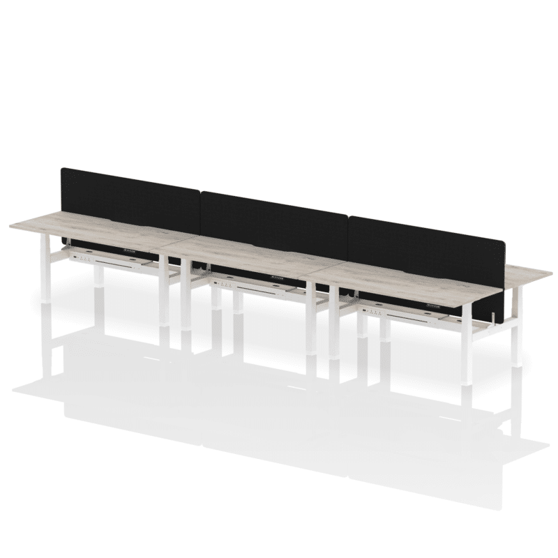 Air Back-to-Back Scalloped Edge Height Adjustable Bench Desk - 6 Person with Black Straight Screen - Image 60