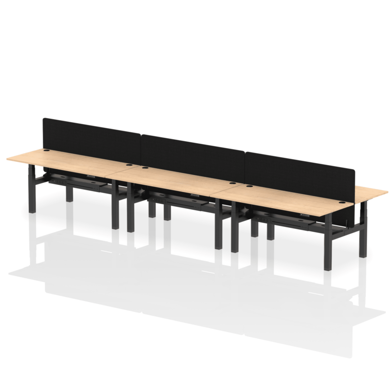 Air Back-to-Back Height Adjustable Bench Desk - 6 Person with Black Straight Screen - Image 61
