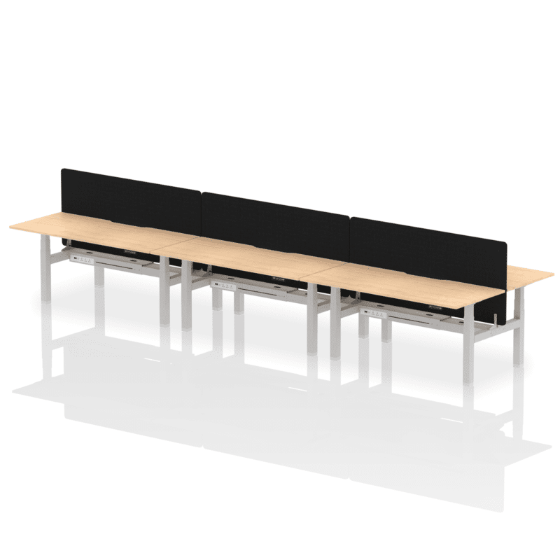 Air Back-to-Back Scalloped Edge Height Adjustable Bench Desk - 6 Person with Black Straight Screen - Image 62