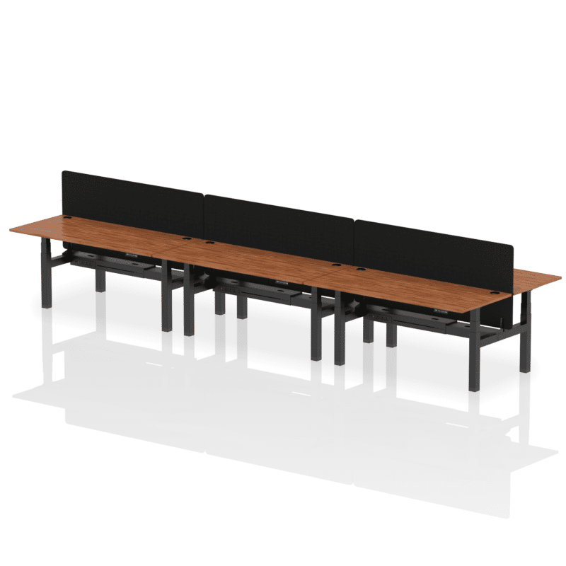 Air Back-to-Back Height Adjustable Bench Desk - 6 Person with Black Straight Screen - Image 67