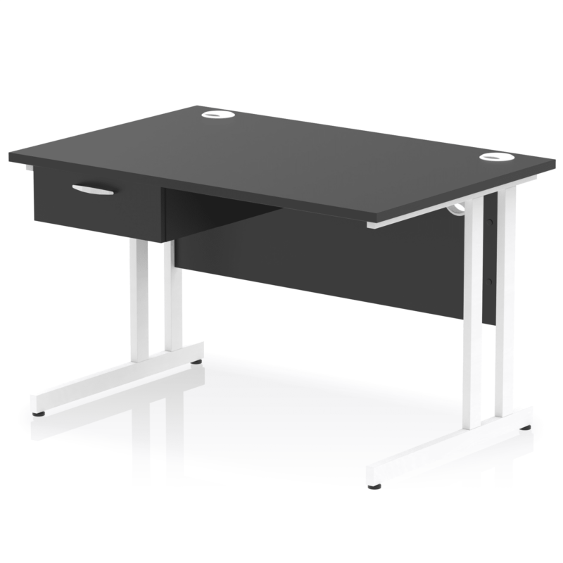 Impulse Cantilever Straight Desk White Frame With Single One Drawer Fixed Pedestal - Image 23