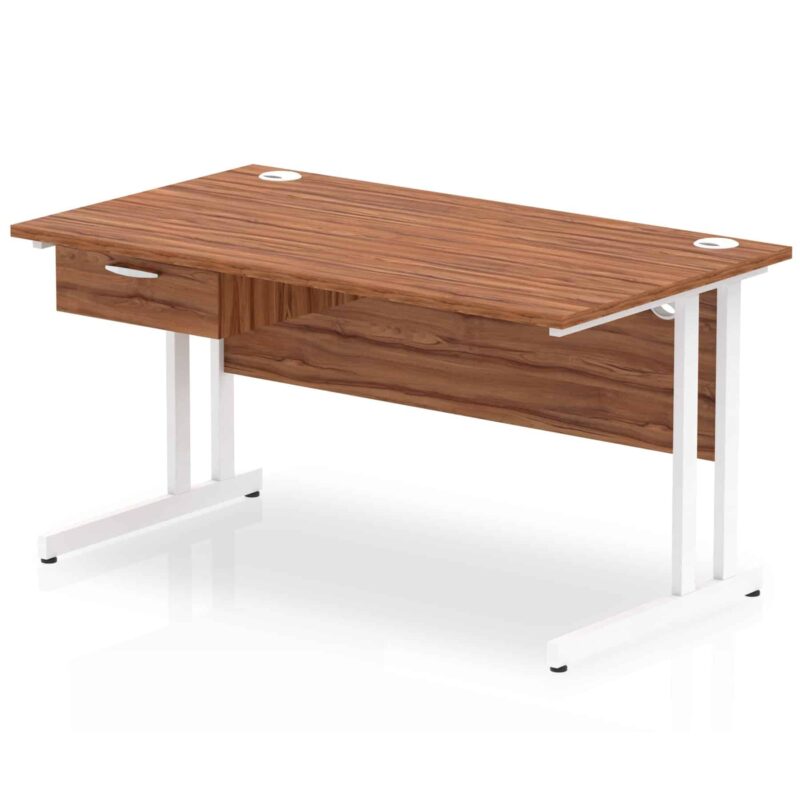 Impulse Cantilever Straight Desk White Frame With Single One Drawer Fixed Pedestal - Image 11