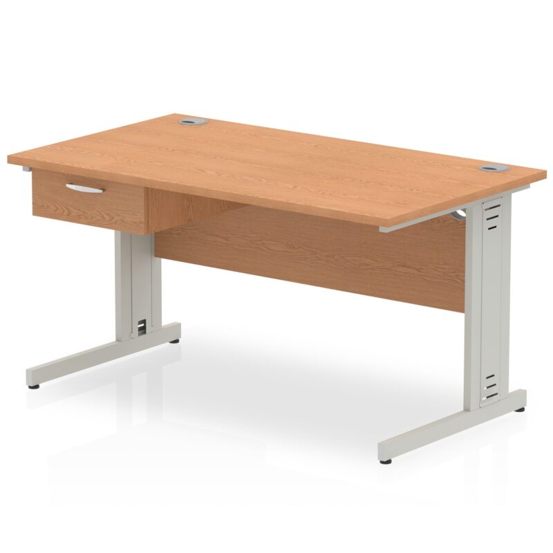 Impulse Cable Managed Straight Desk Silver Frame With Single One Drawer Fixed Pedestal - Image 11