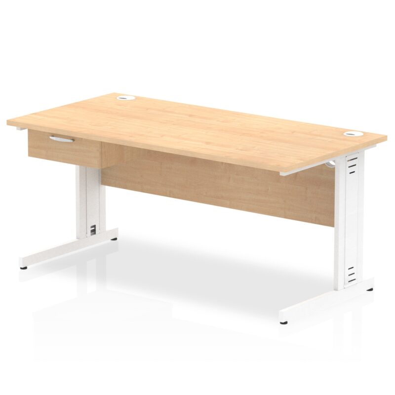 Impulse Cable Managed Straight Desk White Frame With Single One Drawer Fixed Pedestal - Image 18