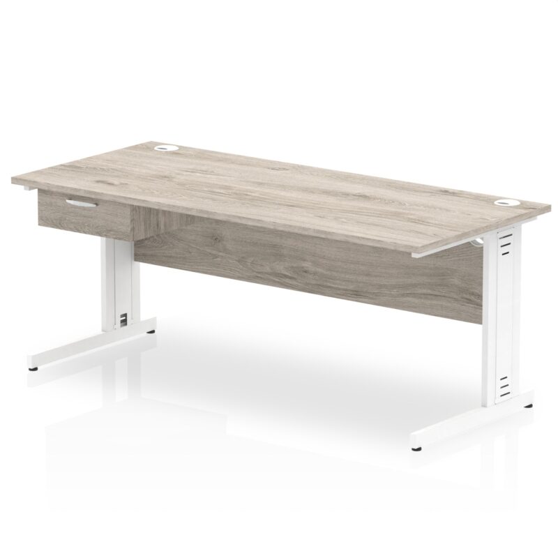 Impulse Cable Managed Straight Desk White Frame With Single One Drawer Fixed Pedestal - Image 24