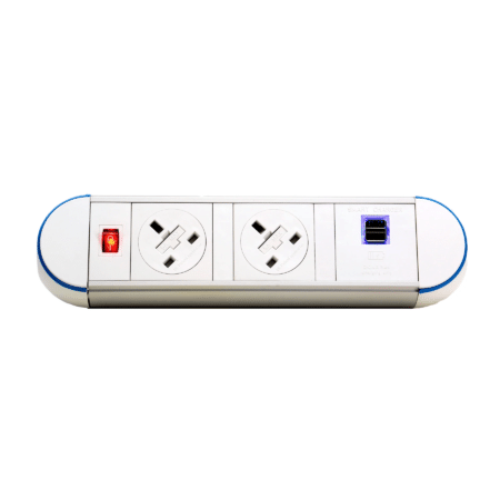 Impulse Desktop Module 2 x 3.15A UK Sockets, 1 x Neon Switch, 1 x 500mm Lead to 3 Pole Connector in Black