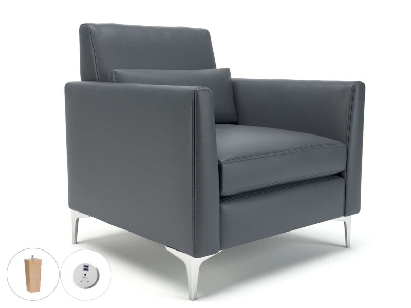 Roselle 90cm Wide Armchair in Cristina Marrone Ultima Faux Leather with Socket - Image 10