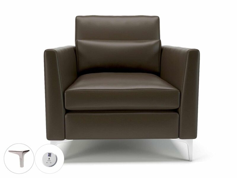Roselle 90cm Wide Armchair in Cristina Marrone Ultima Faux Leather with Socket - Image 62