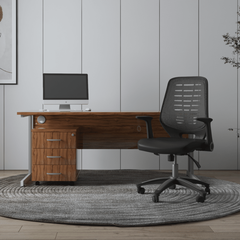 Impulse 1600mm Cantilever Straight Desk With Mobile Pedestal and Relay Black Back Operator Chair - Image 26