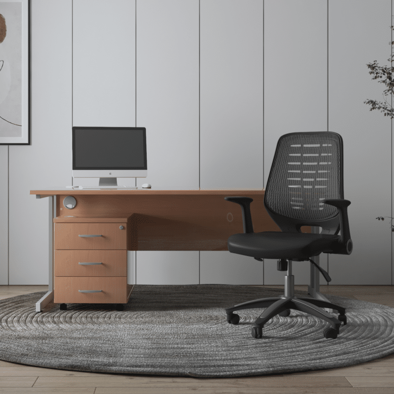 Impulse 1600mm Cantilever Straight Desk With Mobile Pedestal and Relay Black Back Operator Chair - Image 2
