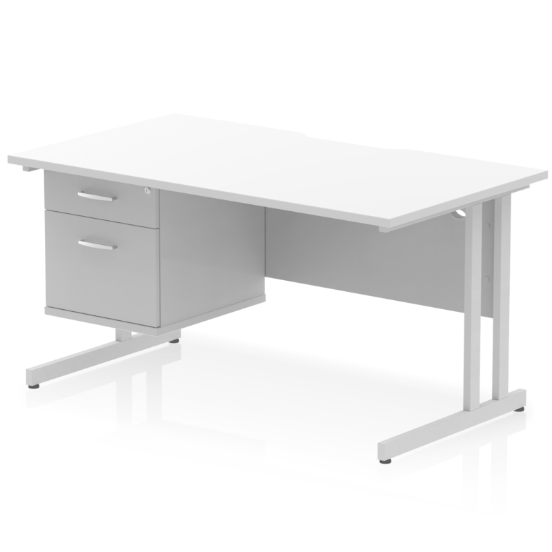 Impulse Scalloped Edge 1400mm Cantilever Straight Desk With Single Fixed Pedestal - Image 19