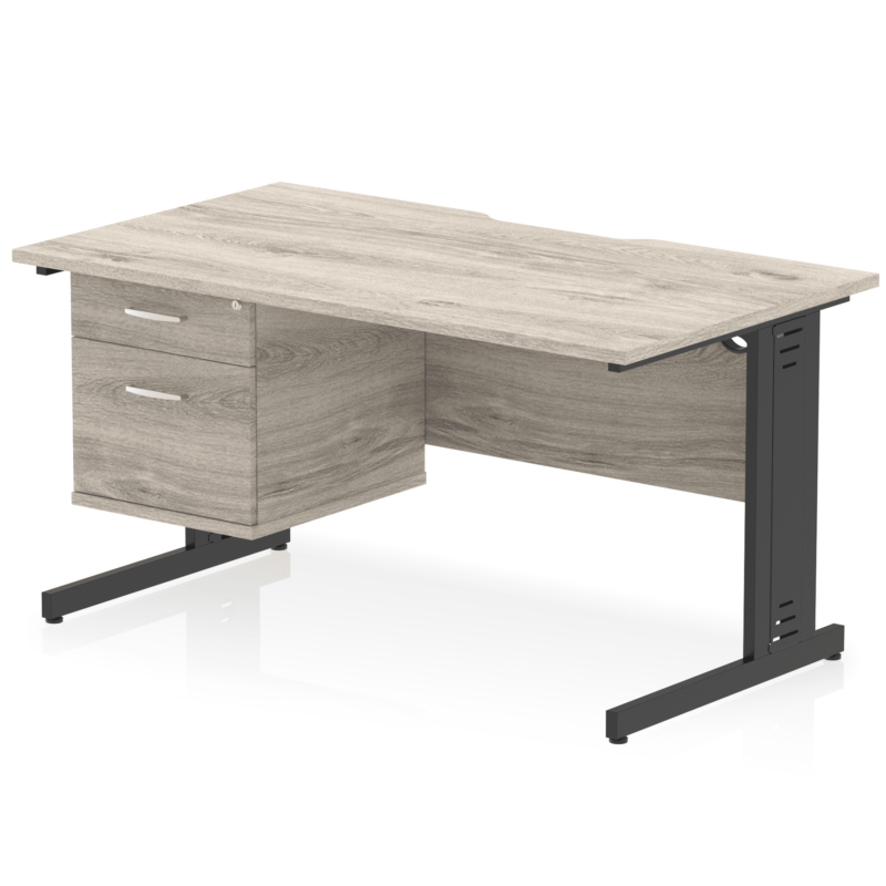 Impulse Scalloped Edge 1400mm Cable Managed Straight Desk With Single Fixed Pedestal - Image 6