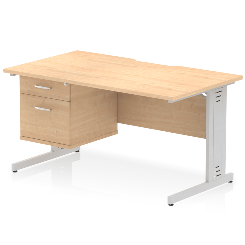 Impulse Scalloped Edge 1400mm Cable Managed Straight Desk With Single Fixed Pedestal - Image 10