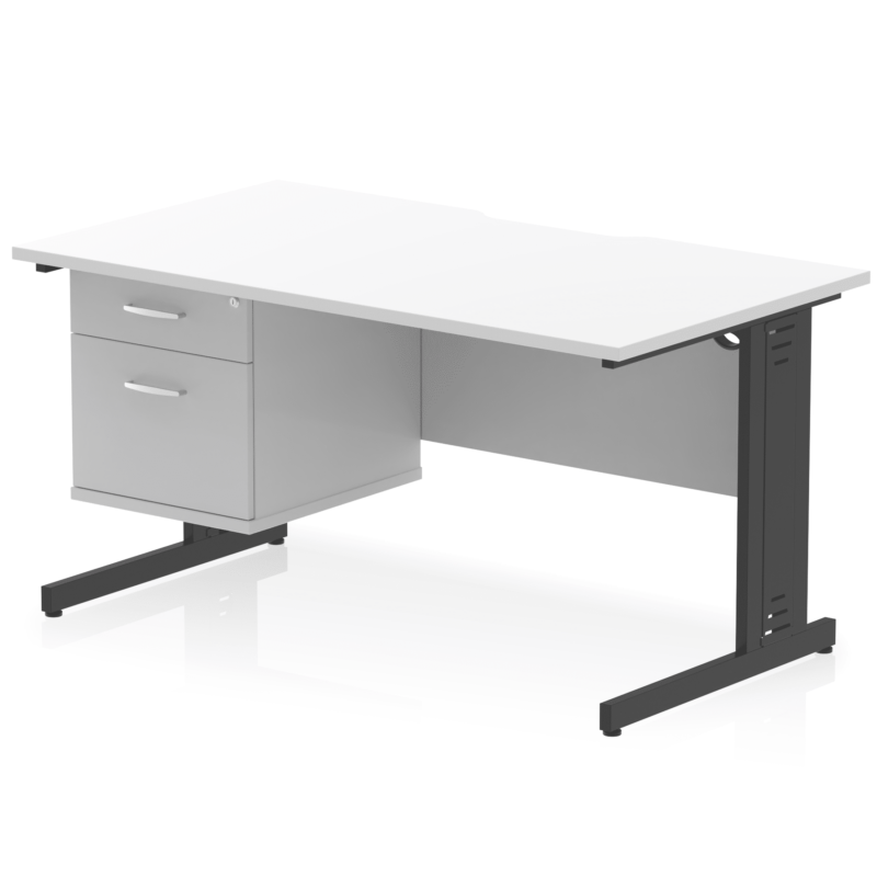 Impulse Scalloped Edge 1400mm Cable Managed Straight Desk With Single Fixed Pedestal - Image 18