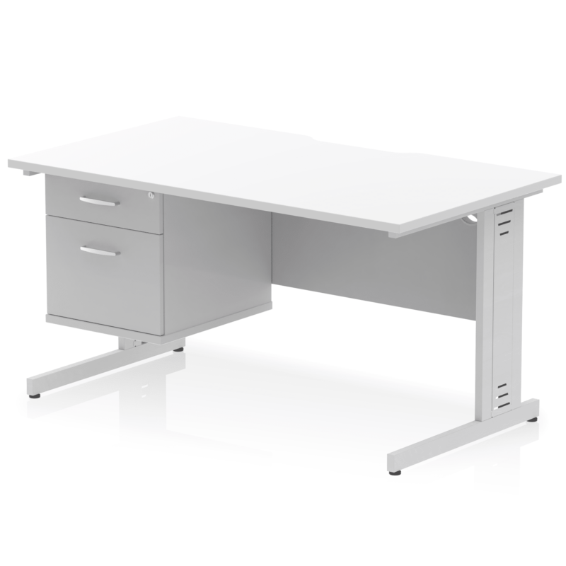 Impulse Scalloped Edge 1400mm Cable Managed Straight Desk With Single Fixed Pedestal - Image 19