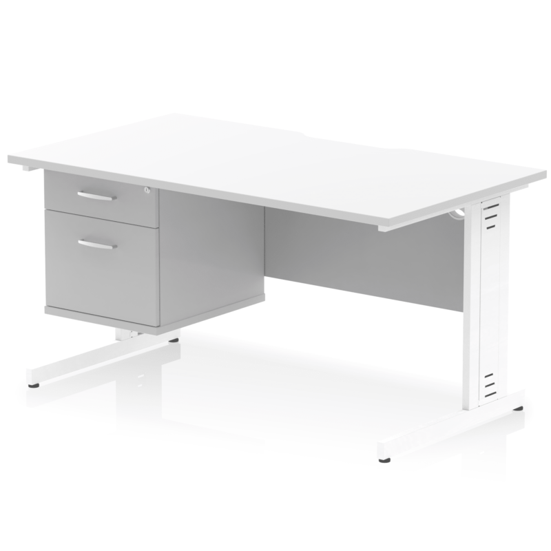 Impulse Scalloped Edge 1400mm Cable Managed Straight Desk With Single Fixed Pedestal - Image 20
