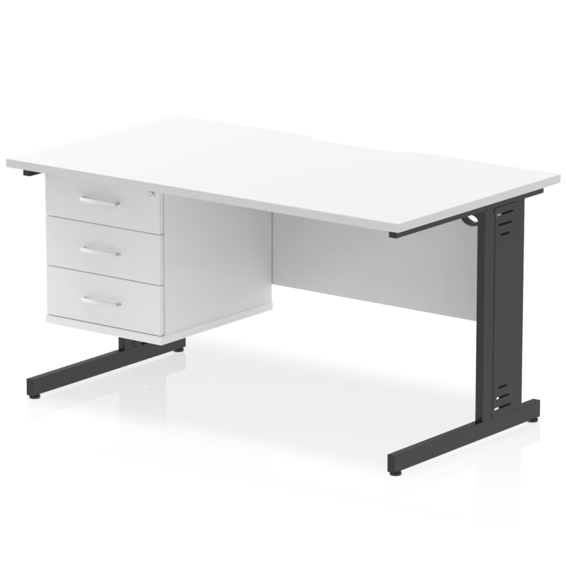 Impulse Scalloped Edge 1400mm Cable Managed Straight Desk With Single Fixed Pedestal - Image 36