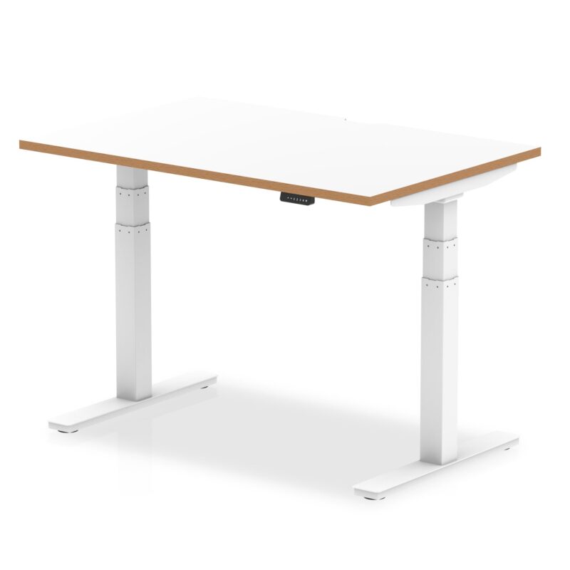 Oslo Air Height Adjustable Desk White Top Natural Wood Edge White Frame - Image 6