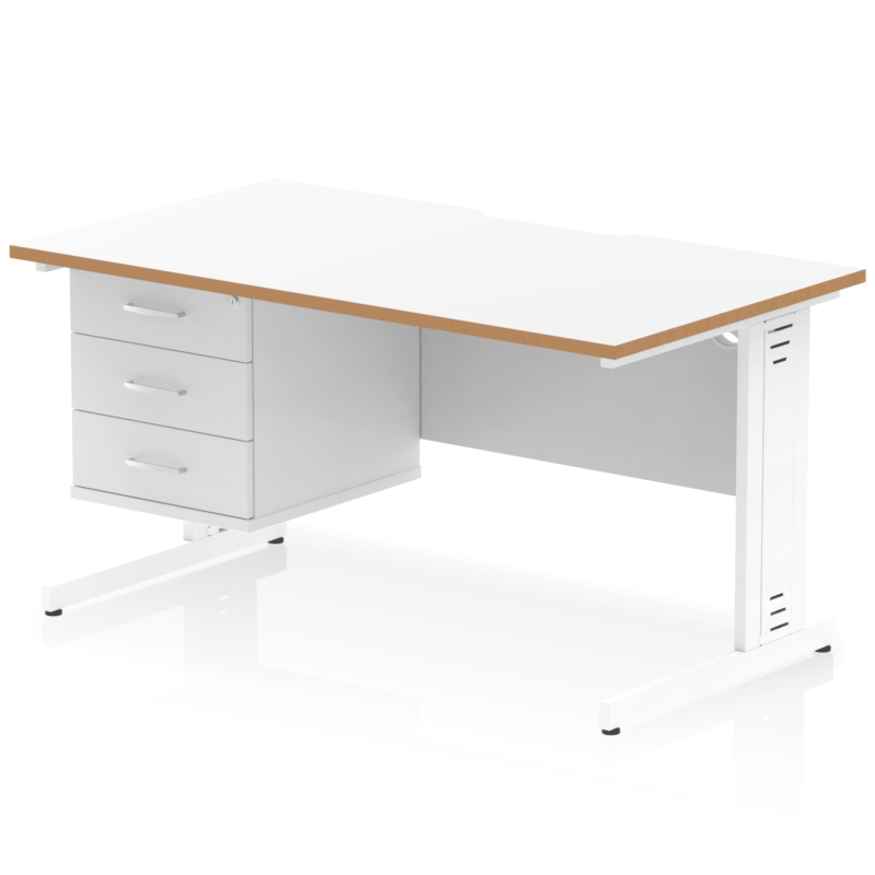 Impulse Scalloped Edge 1400mm Cable Managed Straight Desk With Single Fixed Pedestal - Image 2